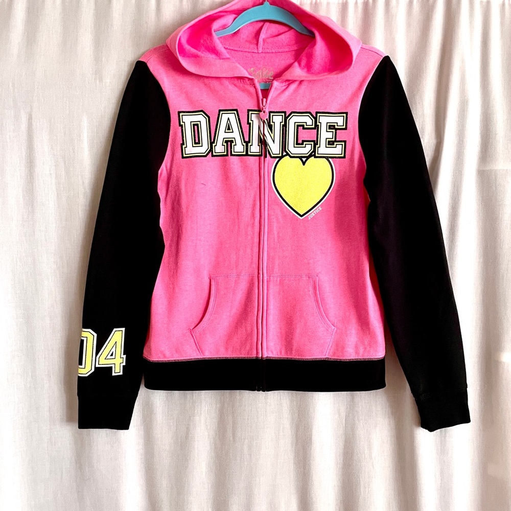 Women's hoodie sweatshirt. Pink black. With "dance" sign